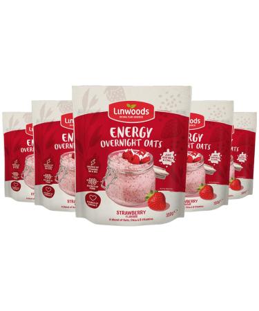 Linwoods Linwoods Strawberry Energy Overnight Oats | 5 x 300g Porridge Oats | Healthy Breakfast Foods | Vegan & Gluten Free