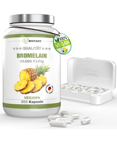 Bromelain 200 Capsules | 500mg (5000 F.I.P / 2500 GDU) per capsule + Vitamin C | 7 Month Supply | High Dosage | Including Pill Box | 100% Vegan | Purely Herbal