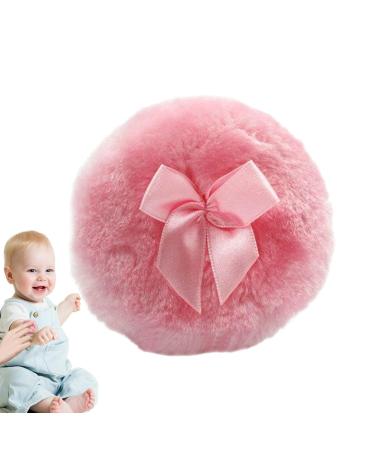 Baby Soft Powder Puff - 4 Inch Powder Puff | Body Powder Puff with Ribbon Bow | Reusable Powder Applicator for Body | Washable Round Powder Puff Pink
