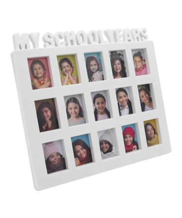 School Years Picture Days Collage Frame K-12 Graduation Photo Frame Horizontal or Verticle Displays Fifteen 1.6x2 Pictures ( White )