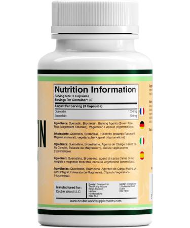 DW Quercetin Supplement | Quercetin & Bromelain 90 Capsules - 1000mg Quercetin & 200mg Bromelain per Serving | Non-GMO & Gluten Free | Manufactured in The UK 90 count (Pack of 1) - Buy Online on GoSupps.com