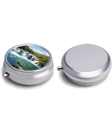 Round Pill Box - Krka River Waterfalls Print | 3 Compartment Medicine Organizer | Decorative Portable Pocket Pill Case - Buy Online on GoSupps.com