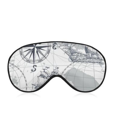 Nautical Sailboat Map Grey Boat Sketch Ship Wheel Compass Anchor Sleep Mask Soft Eye Mask with Adjustable Head Strap Light Blocking Eye Cover Shade for Boys Girls Women Men Plane Travel