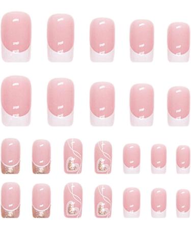 False Nails Tips Square Short Nail Manicure Set | Square Short Cute Press on Nails Full Nails with Love Heart Pattern for Fingernails Cle-ca - Buy Online on GoSupps.com