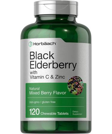 Elderberry Zinc Vitamin C Chewable Tablets | 120 Count | Immune Support Complex | Vegetarian Non-GMO and Gluten Free | by Horbaach
