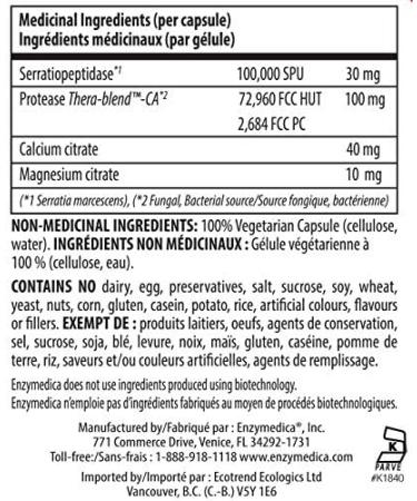 Enzymedica - SerraGold 60 Capsules - High Potency Serrapeptase Enzymes - Promotes Recovery Circulation & Cardiovascular Function - Supports Mobility Sinus Health and Immune System - Buy Online on GoSupps.com