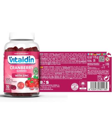 VITALDIN Cranberry Gummies 500mg + Zinc 70 Chewable Gummies | UTI Support, Vegan & Gluten Free - Buy Online on GoSupps.com