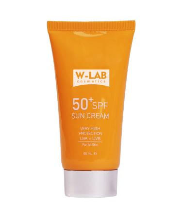 W-LAB COSMETICS 50+ SPF UVA + UVB SUNSCREEN SUN PROTECTION FACE CREAM w Hyaluronic Acid + Collagen + Centella Asiatica Extract | Very High Proctection - For all skin types
