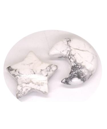 TRUSTTWO A Pair Moon and Star Shaped Statues Natural Crystal Stone Colorfull Mascot Meditation Healing Reiki Gemstone Gift Room Decor The White Turquoise