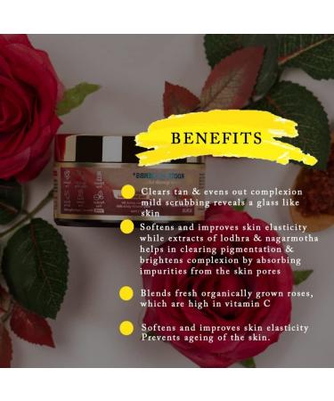 ROOTS AND HERBS Indian Rose & Red Sandalwood Sugar Face Scrub - Organic Exfoliator for Glowing Skin Collagen Boosting & Gentle Exfoliation for Women & Men - Buy Online on GoSupps.com