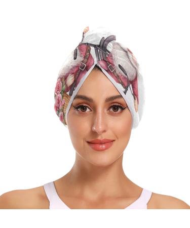 Pink Dwarf Bike Hair Towel 2 Pack Super Absorbent Hair Drying Towel Quick Dry Hair Turbans Head Towel with Button Twisty Wrap for Women Girls