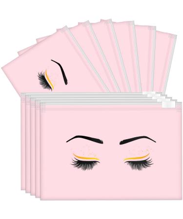 60 Pieces Eyelash Aftercare Bags Eyelash Cosmetic Bags Empty Eyelash Makeup Bags Lash Zipper Pouches EVA Eyelash Eyebrow Printed Bags Multipurpose Toiletry Bags for Women Girls, 6 x 4 Inch (Pink)