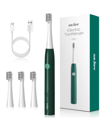 Sejoy Electric Toothbrush Rechargeable Power Toothrush with 4 Brush Heads 3 Modes and 2 Minutes Build in Smart Timer Electric Toothbrush for Adults and Teens Green Green(one-key) - Buy Online on GoSupps.com