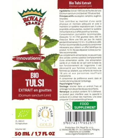 Organic Tulsi Holy Basil Tincture - 50ml Glass Bottle - Buy Online on GoSupps.com