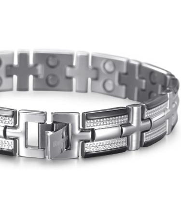 RainSo Magnetic Bracelet for Men - Stainless Steel Double Row Twist Braided Wristband 3500 Gauss Adjustable Black Silver Gift Box - Buy Online on GoSupps.com