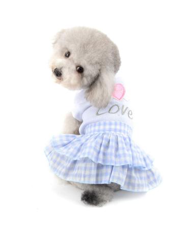 Selmai Sweet Heart Shirt Princess Plaid Tiered Dress for Small Dog Cat Puppy Summer Outfits Wedding Birthday Party Costume Yorkie Chihuahua Shih Tzu Clothes Blue - Buy Online on GoSupps.com