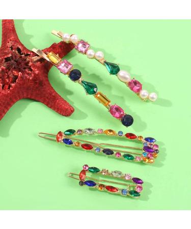 Lurrose 4pcs Colorful Crystal Hair Clips Set | Beautiful Rhinestone Beads Geometric Hairpins for Women - International Shipping Available - Buy Online on GoSupps.com