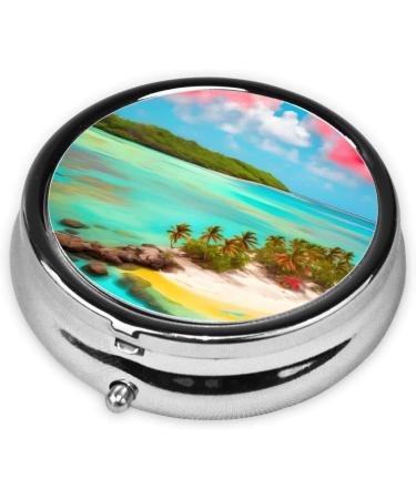 Caribbean Scenery Round Pill Box - 3 Compartment Organizer & Portable Travel Solution for Pills - Buy Online on GoSupps.com
