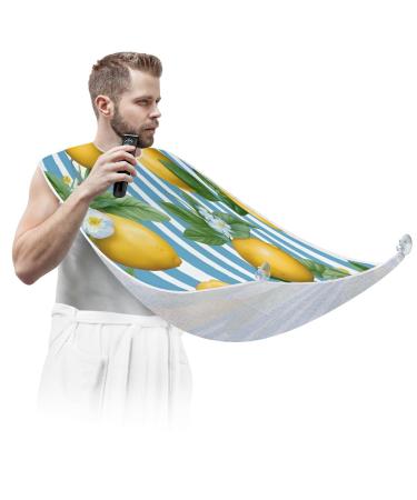 Blue White Striped Lemon Beard Bib Apron Beard Hair Catcher for Men Shaving Fathers Day Anniversary Christmas Gifts for Dad Husband Beard Bib with 2 Suction Cups
