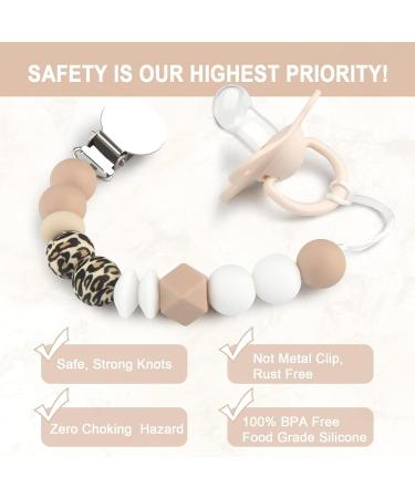 Kowlone Leopard Silicone Pacifier Chain Clips for Baby Girls - 2-Pack Dummy Holder for Baby Shower - Buy Online on GoSupps.com