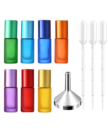 Roll on glass bottles for essential oil 7 pieces 5ml essential oils roll on bottle empty with stainless steel roller balls with syringes and funnel for essential oils perfumes lotions massage aroma oil