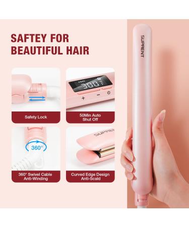 SUPRENT 1 Inch Hair Straightener Flat Iron | 2-in-1 Ceramic Curls & Straightens | Fast Heat Dual Voltage 110-240V | Travel-Friendly Pink - Buy Online on GoSupps.com