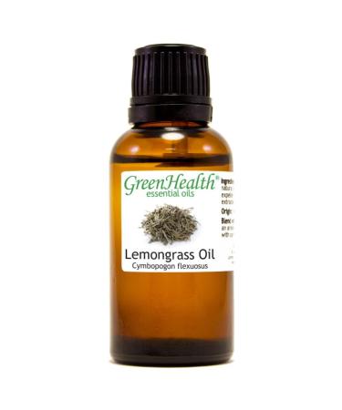 Lemongrass 1 fl oz (30 ml) Glass Bottle w/Euro Dropper 100% Pure Essential Oil GreenHealth