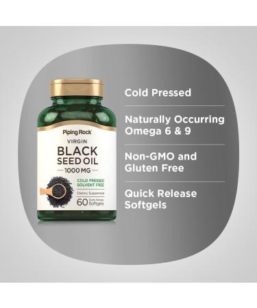 Piping Rock Black Seed Oil Softgel Capsules | 1000mg | 60 Pills | Cold Pressed Solvent Free | Non GMO Gluten Free Supplement - Buy Online on GoSupps.com