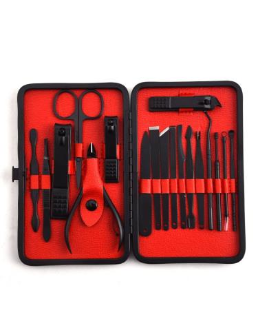 Nail Clippers Set Nail Clipper Set Stainless Steel Nail Clipper Men's 18-Piece Set Ladies Personal Care Nail Art Kit Set Suitable for Outdoor Travel Black