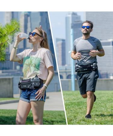 Hydration Running Belt with Bottles - Black - Large - Fits 34-50 inches - Ideal Water Belt for Men and Women - iPhone Holder - Fuel Marathon Waist Pouch - for Jogging, Cycling, Biking - Buy Online on GoSupps.com