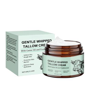 PingJuXuan Gentle Whipped Tallow Cream With Castor Oil and Frankincense Face and Body Moisturizer 60g/2.12oz Deep Hydration for Dry Skin