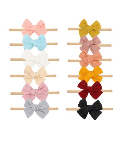 12PCS Headbands Hair bands with Bows for Baby Girls Nylon Bands Toddler Hair Accessories fo Kids ZARXILI Gray