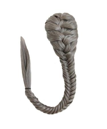 Hair Extensions 20 Inch Fishbone Braid Ponytail Hair Extensions Synthetic Bun with Drawstring Hair Comb Ponytail Braided Ponytail Hair Pieces For Women (Color : Dimgray)