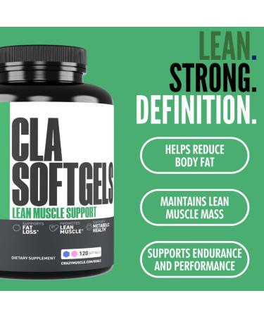 Crazy Muscle CLA 1000mg Conjugated Linoleic Acid Fat Burner for Weight Management & Muscle Definition High Potency Keto-Friendly Non-Stimulant CLA Supplement Non-GMO 120 Serving Softgels - Buy Online on GoSupps.com