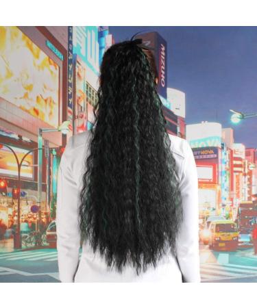 Horsetail wig female long curly hair clip on corn hot horsetail tied roll hip hop egg roll ponytail highlights fluffySmall grip clip black Arctic green Tied black highlights arctic green wool rolls