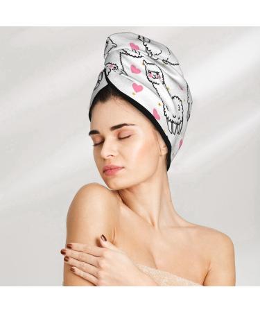 Hair Towel Wrap with Button - Quick Drying Towel Turban for Effortless Hair Care (Alpacas & Hearts Design - Buy Online on GoSupps.com