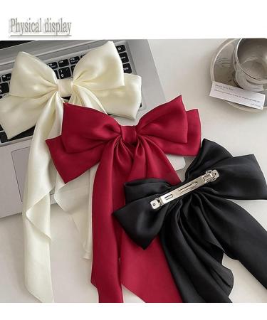 ZEVONDA Pack of 2 Big Bow Hair Clips - Solid Color Large Bowknot Hairpin Hair Clip with Long Silky Satin Tail Hair Barrettes Accessories for Girls Women Milky White + Red Milky White + Red (2PCS) - Buy Online on GoSupps.com