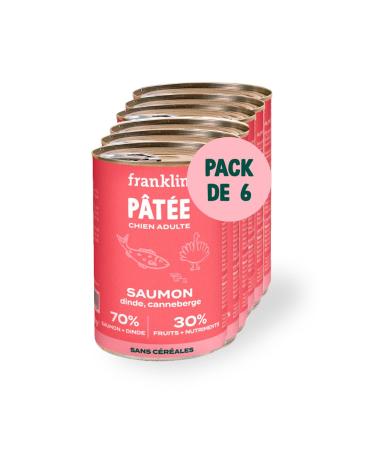 Franklin – Dog Pate – 6x400g – Tin Format – with 70% Salmon and Turkey – Weight Control & Coat Shine
