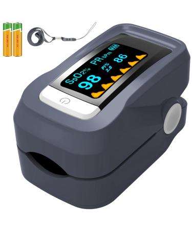 Pulse Oximeter with Alarm Customizable Alarm Values Pulse Oximeter with Beep-Beep Audible Alarm Spo2 Pulse Oximeter Oxymeter Oximetro with Battery and lanyard (Grey