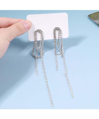 Luxury Rhinestone Tassel Ear Jacket Earrings | Silver Crystal Chain Vintage Jewelry for Women & Girls - Buy Online on GoSupps.com