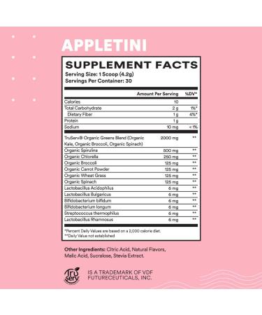 Cira Glow-Getter Greens Superfood Powder with Probiotics for Debloating, Digestion, Detox & Energy - Spirulina, Chlorella & Premium Antioxidant-Rich Ingredients - Appletini - Buy Online on GoSupps.com