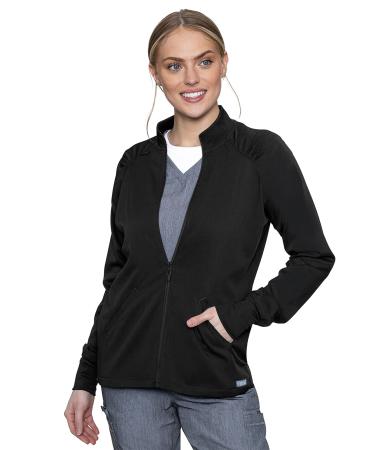Med Couture Touch Women's Raglan Zip Front Warm Up Jacket Large Black