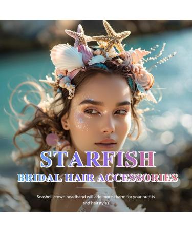 Zoestar Starfish Crown Headband Pearl Bridal Headpiece Seashell Hair Hoop Beach Wedding Hair Accessories for Women - Buy Online on GoSupps.com