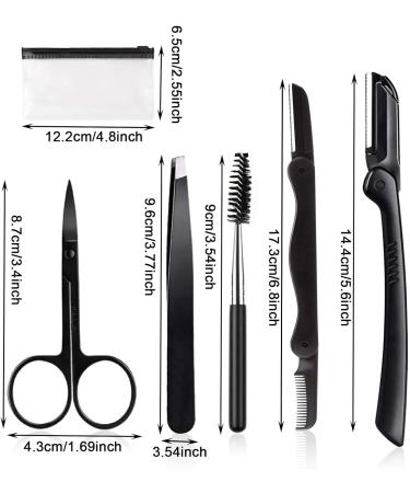 5pcs Stainless Steel Eyebrow Grooming Kit with Tweezers - Eyebrow Razors, Trimmer, Brush, Scissors, Slant Tweezers - Men and Women Beauty Tool - Buy Online on GoSupps.com