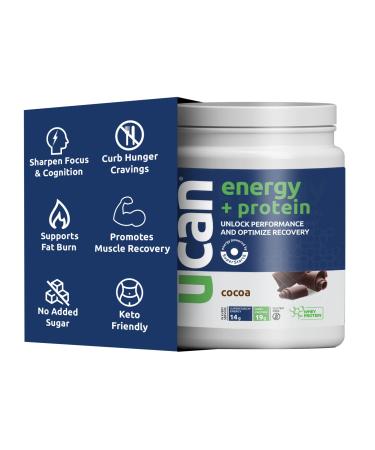 UCAN Energy + Whey Protein Powder - 19g Whey Protein Per Serving with Energy Boost - Keto Protein Powder - No Added Sugar, Gluten-Free - Cocoa Flavor - 12 Servings