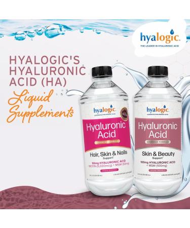 Hyalogic Liquid Hyaluronic Acid Supplement - Ingestible Skin Support with 100mg HA & MSM for Natural Hydration - 12 oz - Buy Online on GoSupps.com