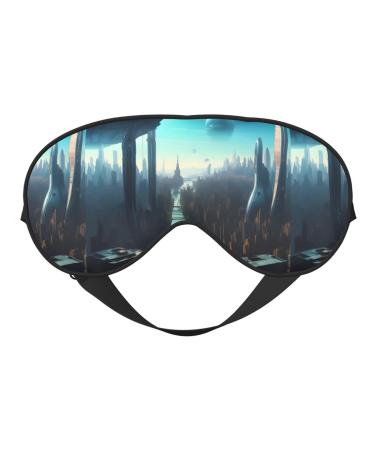 Cities of The Future Unisex Elastic Adjustable Buckle Design Blackout Sleep Eye Mask for Home Travel Yoga Office Nap