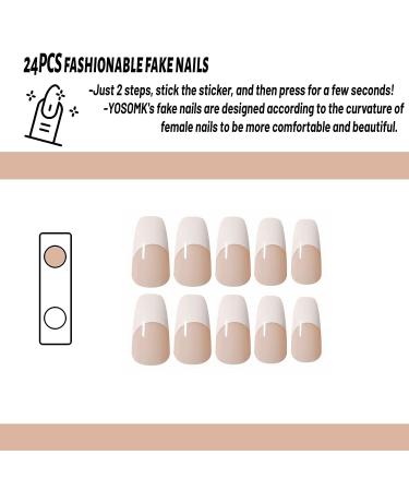 YOSOMK French Tips Press on Nails Medium Nude Coffin Fake Nails - Full Cover Ballerina Stick on Acrylic Nails for Women - Buy Online on GoSupps.com