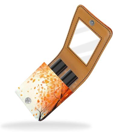 Travel Lipstick Organizer Case - Portable Makeup Bag with Mirror | Autumn Tree Leaf Bike Pattern - Buy Online on GoSupps.com