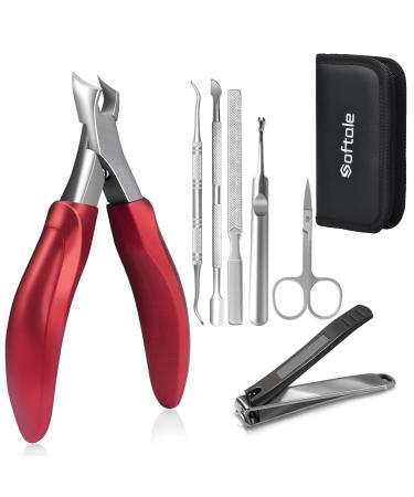 Softale Toenail Clippers for Thick Nails Professional Large Nail Clippers for Thick & Ingrown Toenails 7 Pcs Stainless Steel Nail Treatment Foot Tool Podiatrist Pedicure Kits Toenail Cutters 7 Piece Set Red+silver